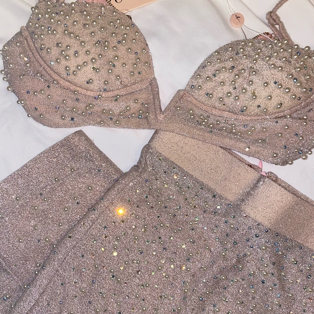 Oh Polly Self Love Beaded embellished bralette blush NWT